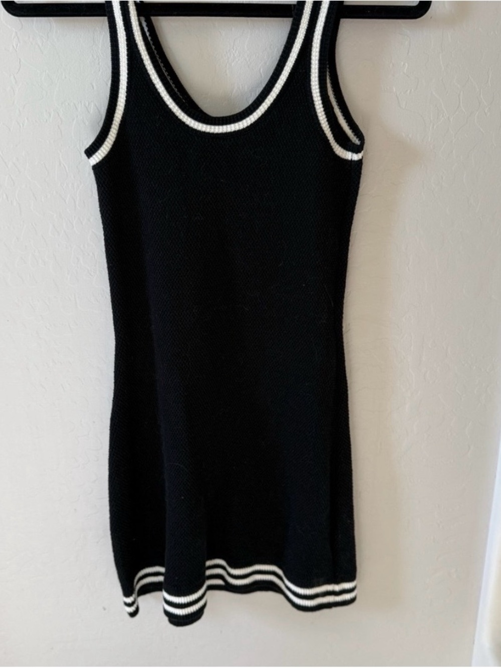 ALO Yoga Black Knit Tank Dress with White Stripe Trim - Kids